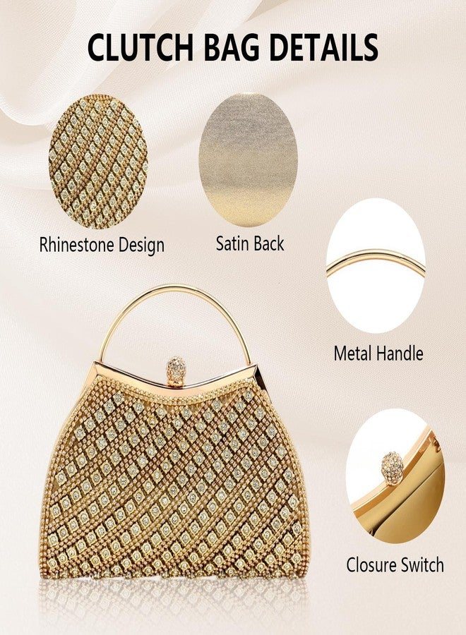 Simcat حقائب يد سيمكات للسهرات، حقائب يد نسائية مرصعة بأحجار الراين اللامعة لحفلات الكوكتيل وحفلات الزفاف (ذهبي) - Image 5